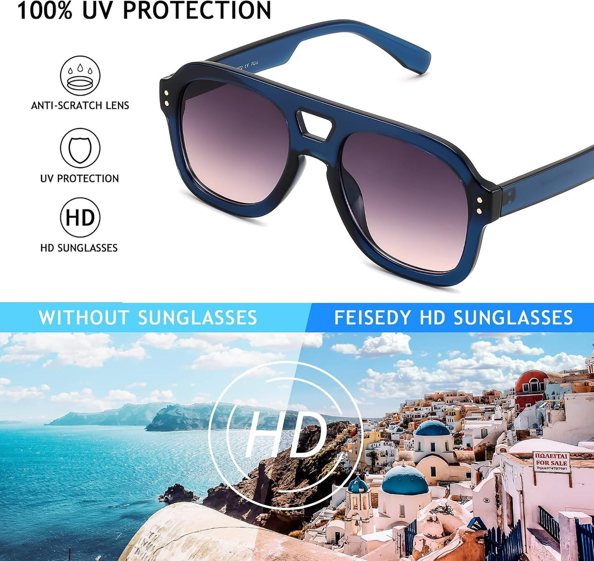 ÉÌƷͼƬ 37 | B09KV1MSHN | FEISEDY Aviator Sunglasses For Women Men Square Chunky Trendy Eyewear B2846