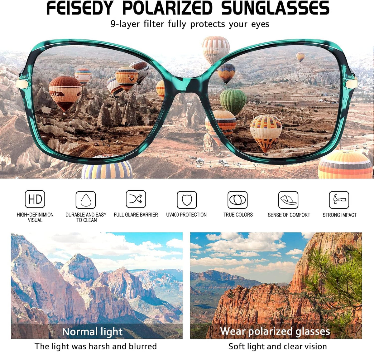 ÉÌƷͼƬ 50 | B09KC567VY | FEISEDY Womens Polarized Sunglasses UV400 Anti Glare Fashion Shades