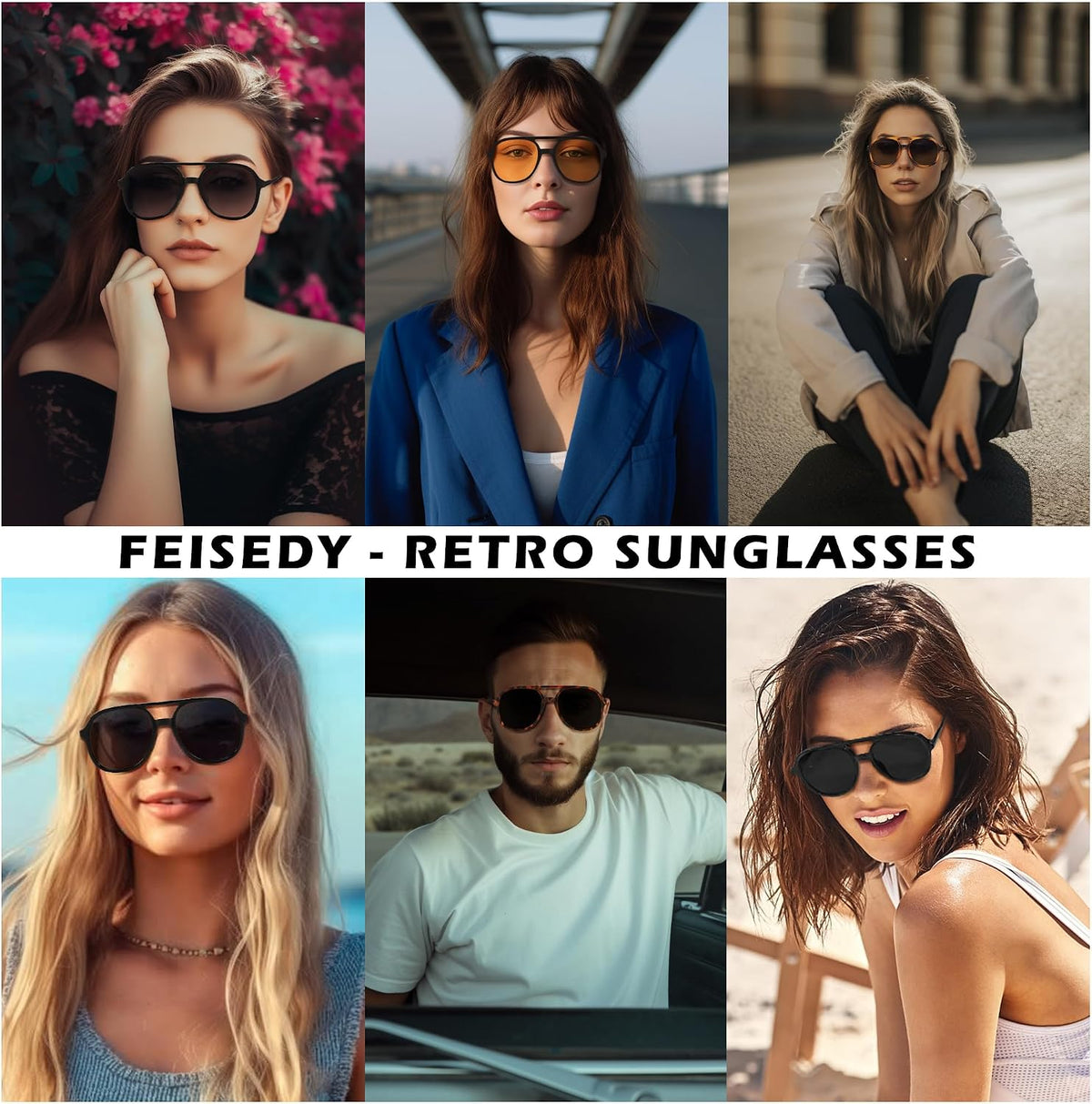 ÉÌƷͼƬ 6 | B0C27PGFFJ | FEISEDY Retro Aviator Sunglasses Women Men Classic Square Shades Trendy Sun Glasses UV400 Protection B2394