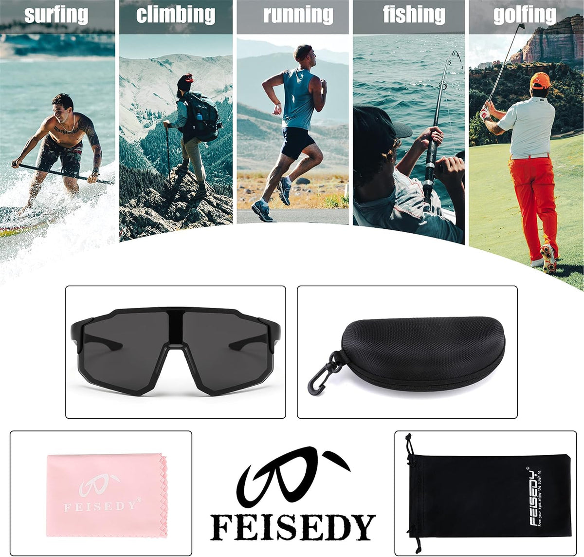 ÉÌƷͼƬ 8 | B0CBRSHNT3 | FEISEDY Sports Sunglasses for Men and Women, UV400 Protection Cycling Goggles Golf Baseball Driving Fishing B0022