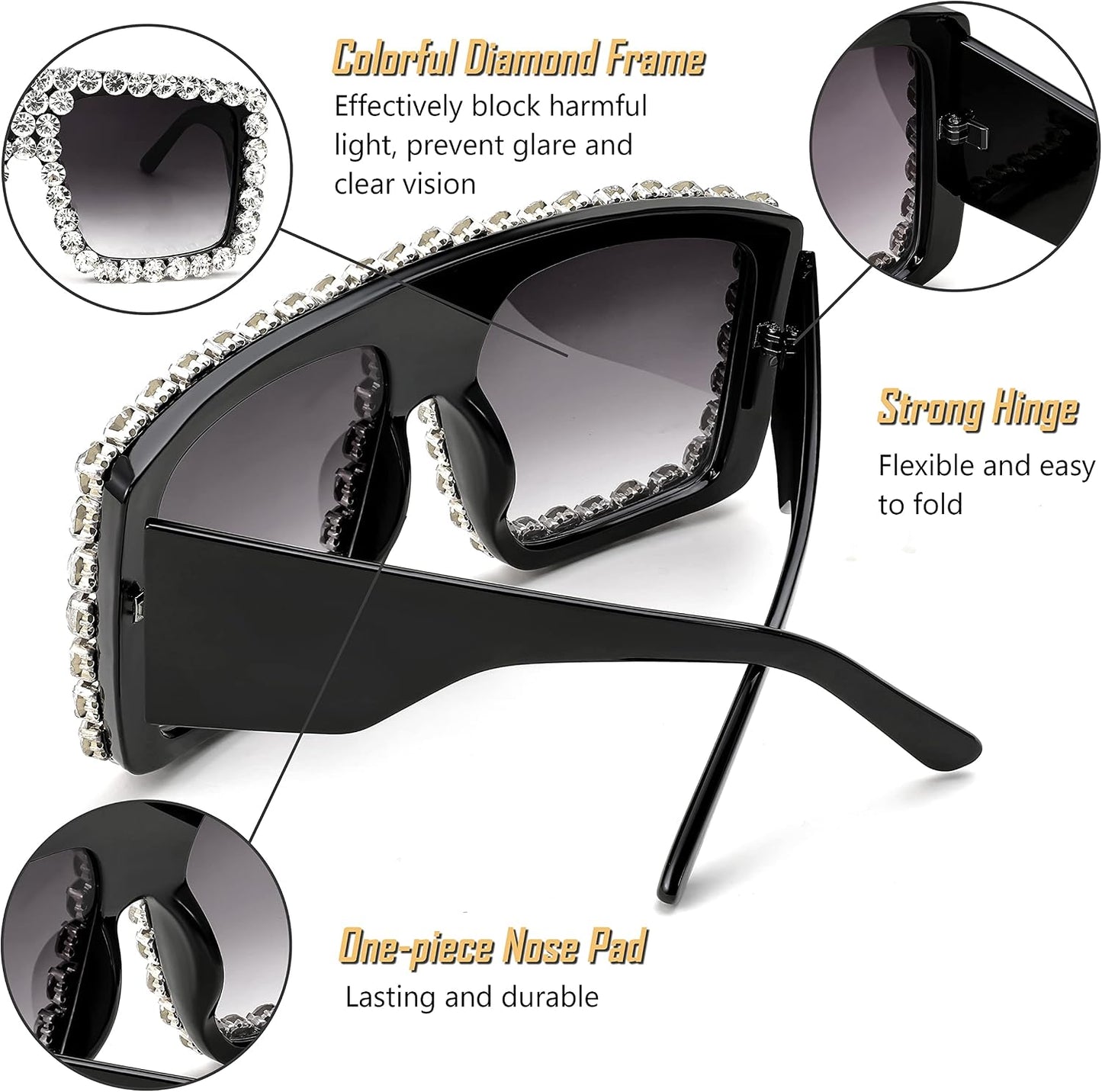 商品图片 19 | B09YHJ846J | FEISEDY Square Diamond Sunglasses for Women Retro Fashion Shiny Rhinestone Sun Glasses B2916