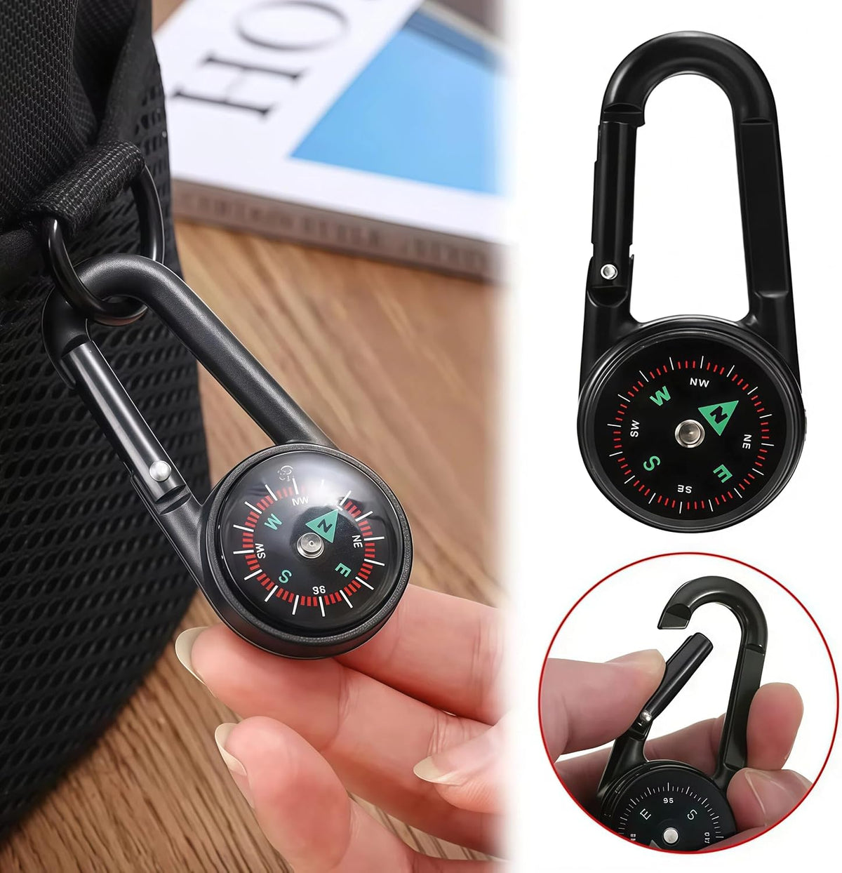 商品图片 2 | B0FY37L944 | Compass Keychain, Hiking Survival Gear with Carabiner Clip Portable Liquid Suspension Compass for Outdoor Activities