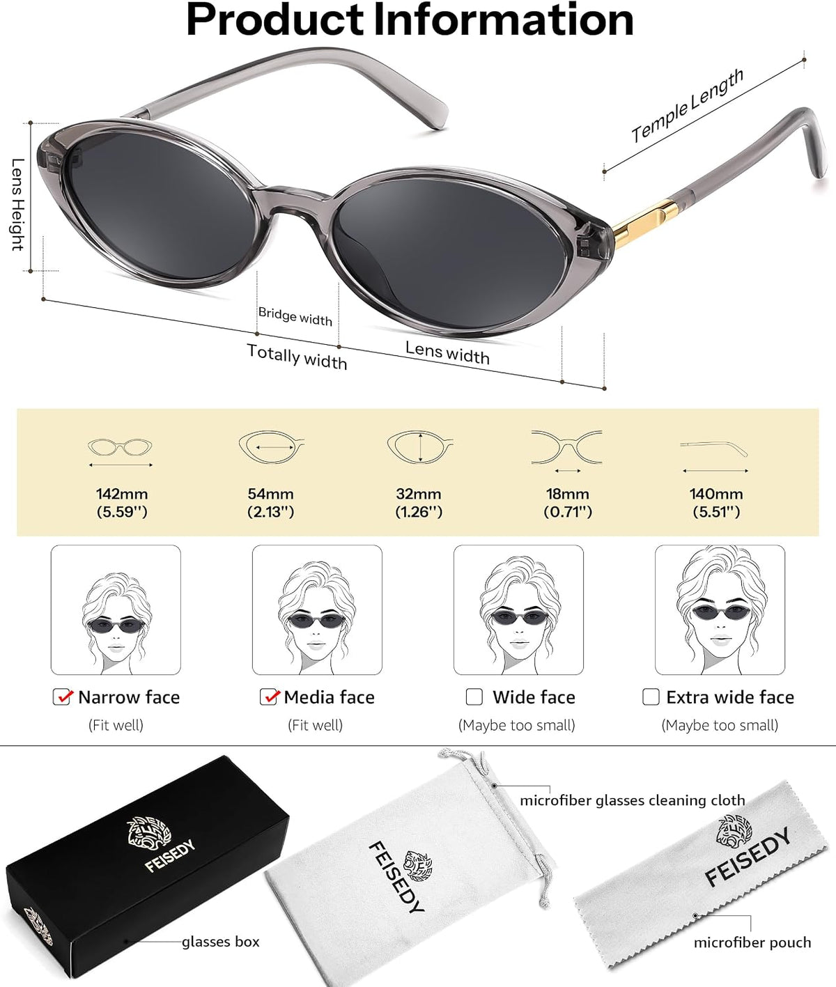 ÉÌƷͼƬ 30 | B0H2VP4ZBG | FEISEDY Oval Cat Eye Sunglasses for Women, 90s Narrow Y2K Shades B0435