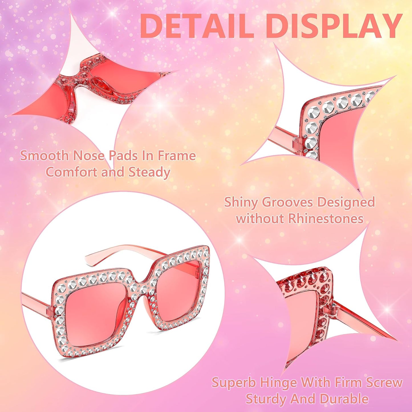 商品图片 18 | B0CFHLB4YT | FEISEDY Kids Sunglasses for Girls Oversized Square Sparkling Party Sun Glasses Lightweight Fashion Shades B0053