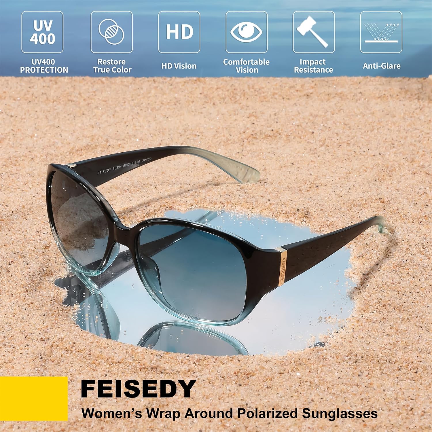 商品图片 41 | B0H4R52F3D | FEISEDY Women's Polarized Sunglasses Wrap Around Vintage Fashion Sunnies UV400 Protection B0394