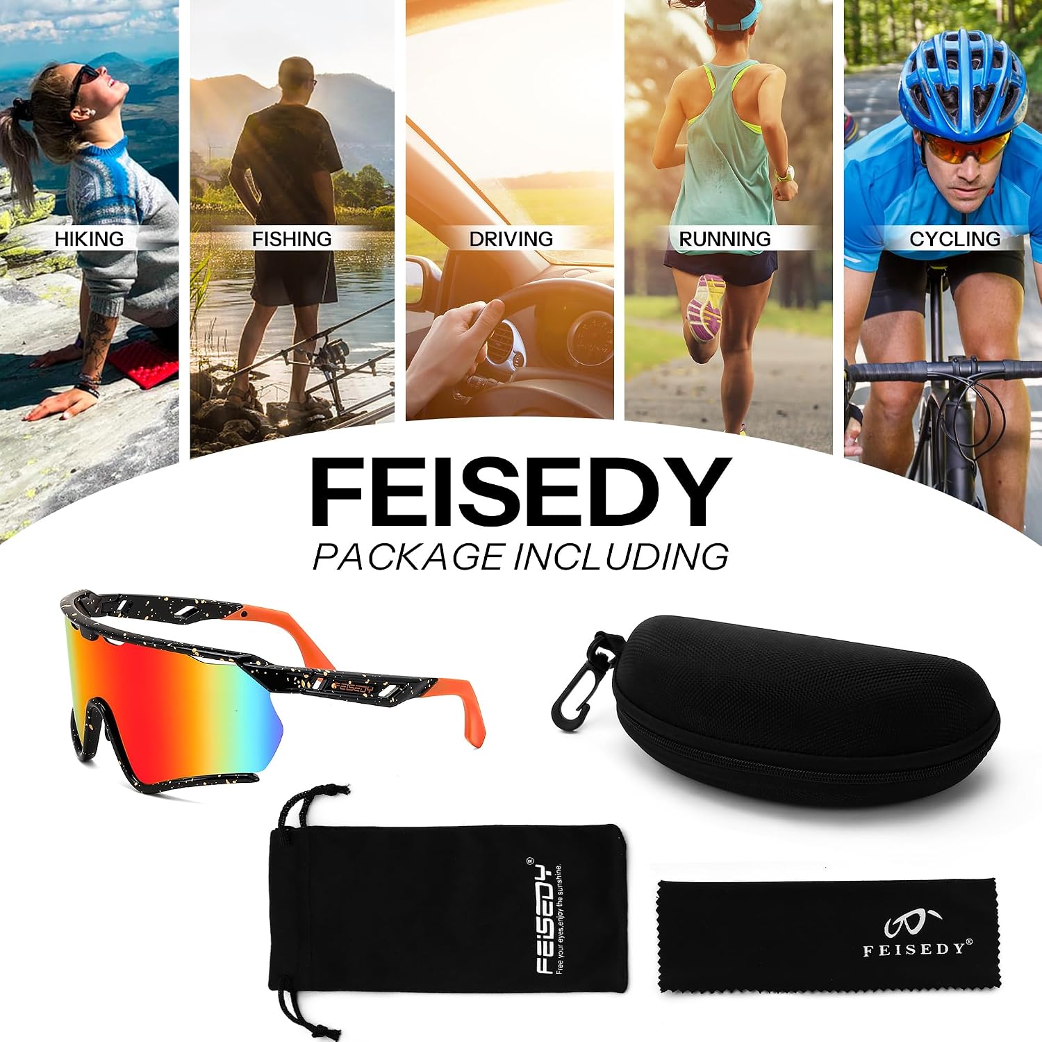 商品图片 35 | B0FL29WPXL | FEISEDY Sports Sunglasses for Men Women Youth Baseball Cycling Running Softball Biking Glasses B0305