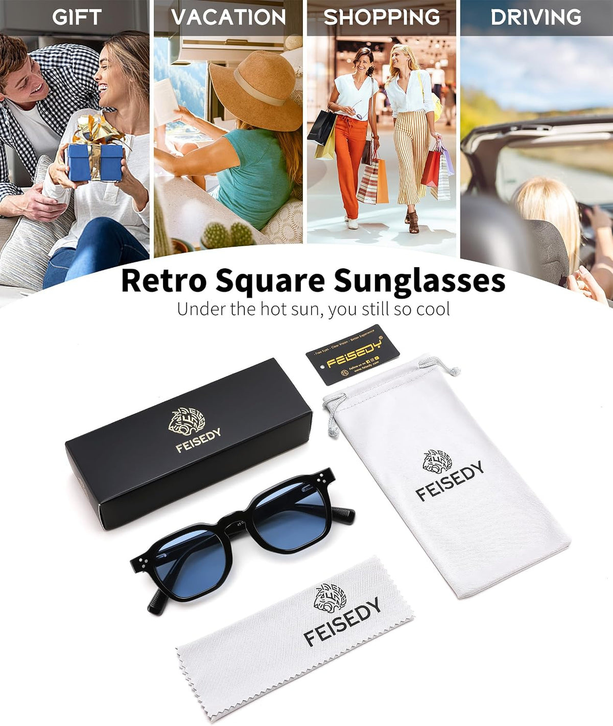 ÉÌƷͼƬ 6 | B0H83DD892 | FEISEDY Retro Thick Polarized Square Sunglasses for Women Men B0458