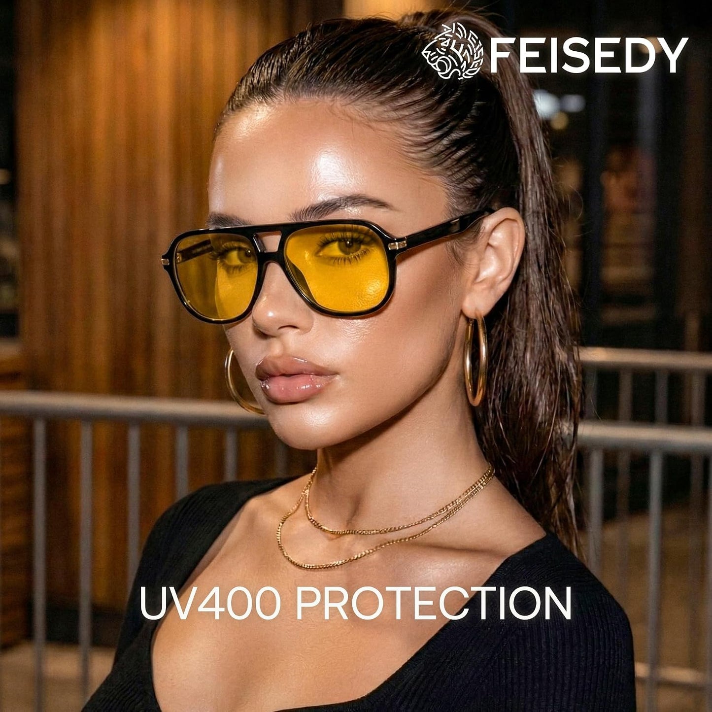 商品图片 28 | B0GTPJLQQN | FEISEDY Women Men Aviator Sunglasses UV400 Protection, Retro Trendy Square Frame for Driving Fishing Outdoor Daily B0425