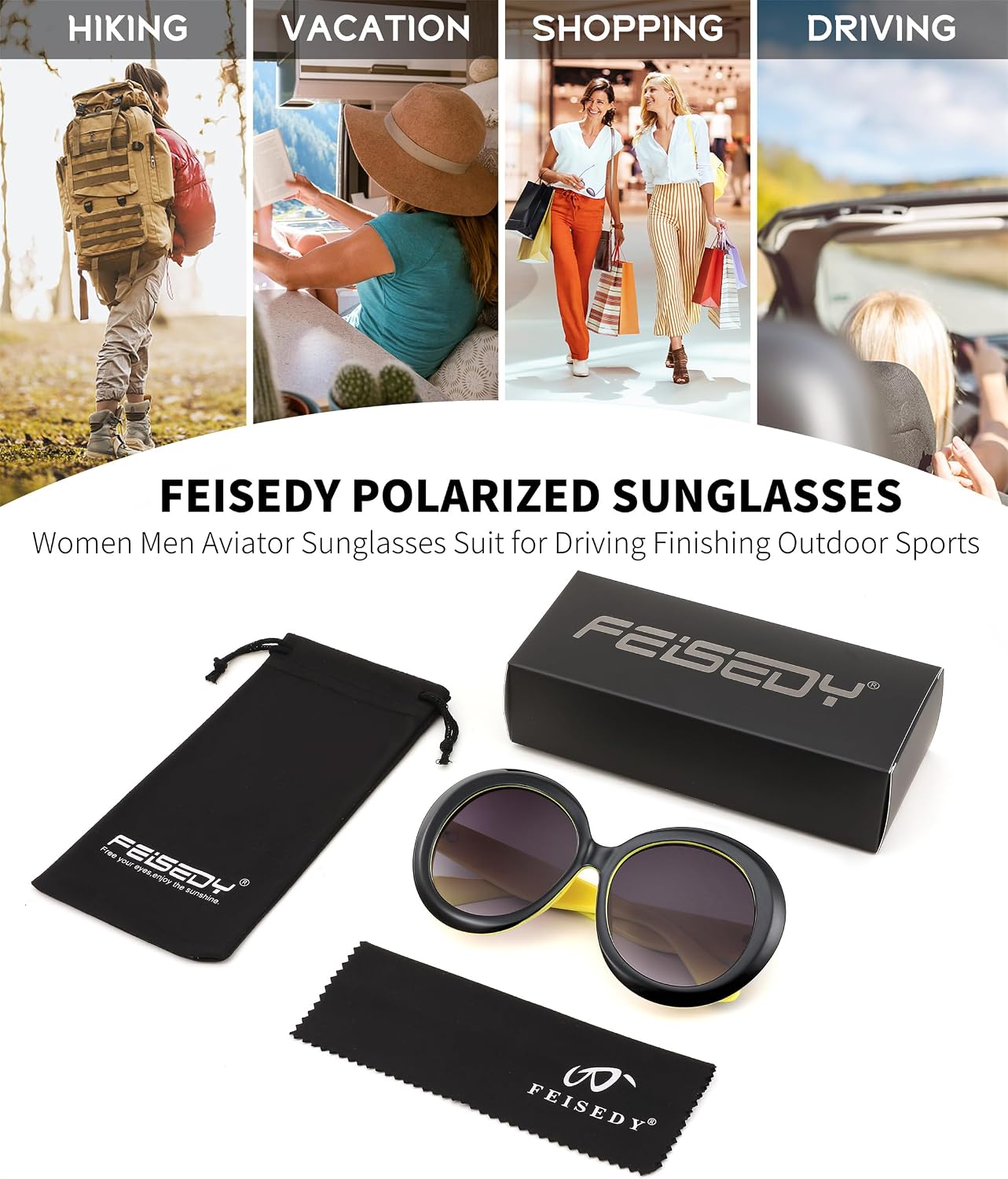 商品图片 13 | B0C7ZVD4MD | FEISEDY Oval Oversized Trendy Sunglasses Women Men Stylish Retro Big Frame Vacation Sun Glasees UV400 Protection B0017