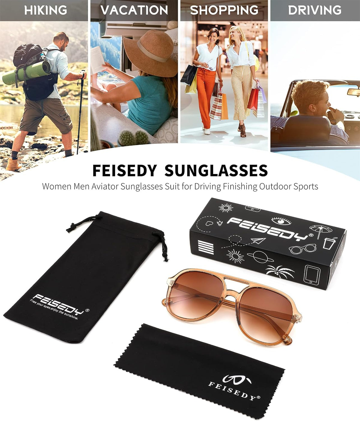 ÉÌƷͼƬ 7 | B0C27PGFFJ | FEISEDY Retro Aviator Sunglasses Women Men Classic Square Shades Trendy Sun Glasses UV400 Protection B2394
