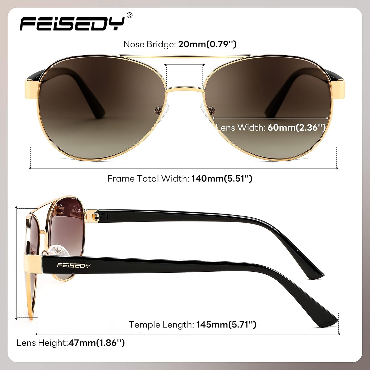 商品图片 28 | B0BXXC6Y74 | FEISEDY Classic Aviator Sunglasses for Women Pilot Polarized Sunglasses Men UV400 Protection for Driving Fishing Golf B4109
