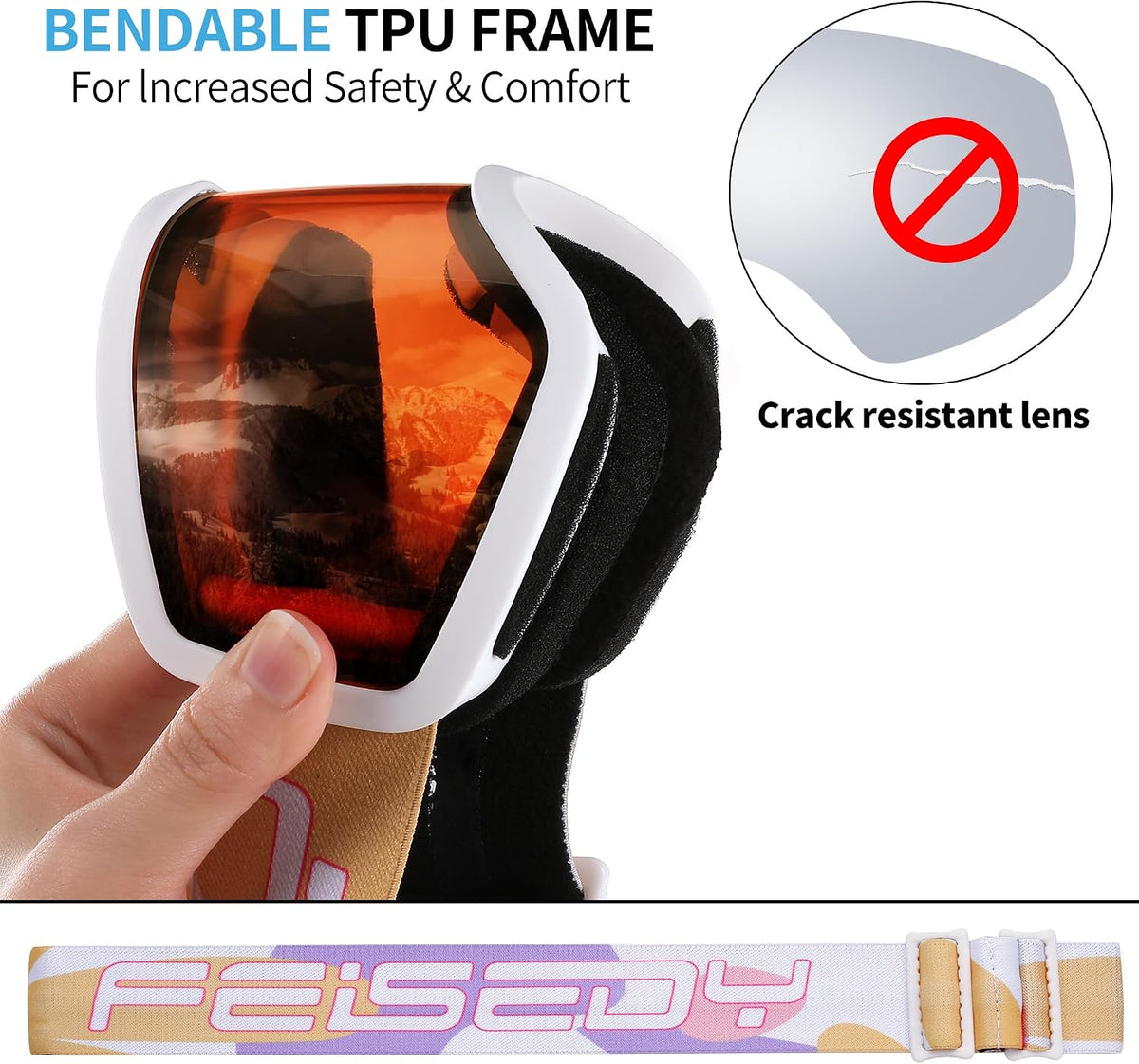 商品图片 10 | B0CHF64BPK | FEISEDY Kids Ski Goggles,Snowboard Goggles for Boys Girl Youth,OTG Anti Fog UV Protection Snow Goggles B0019
