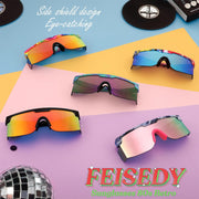 ÉÌƷͼƬ 14 | B0CFFGCBZ6 | FEISEDY Sunglasses Women Men Sports, 80s Visor Retro Neon Square Sun Glasses, Miorred Shades UV400 B0004