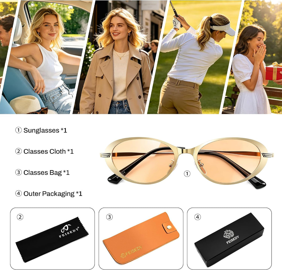 ÉÌƷͼƬ 13 | B0GVDPV1W4 | FEISEDY Metal Oval Sunglasses UV400 Protection for Women and Men B0429