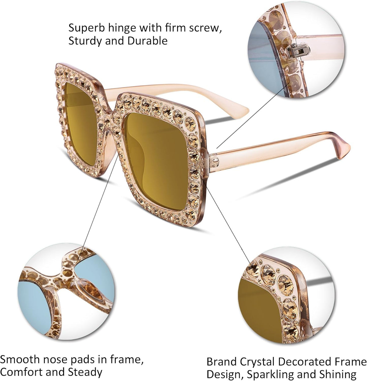 ÉÌƷͼƬ 17 | B077GMJCV8 | FEISEDY Women Sparkling Crystal Sunglasses Oversized Square Thick Frame B2283