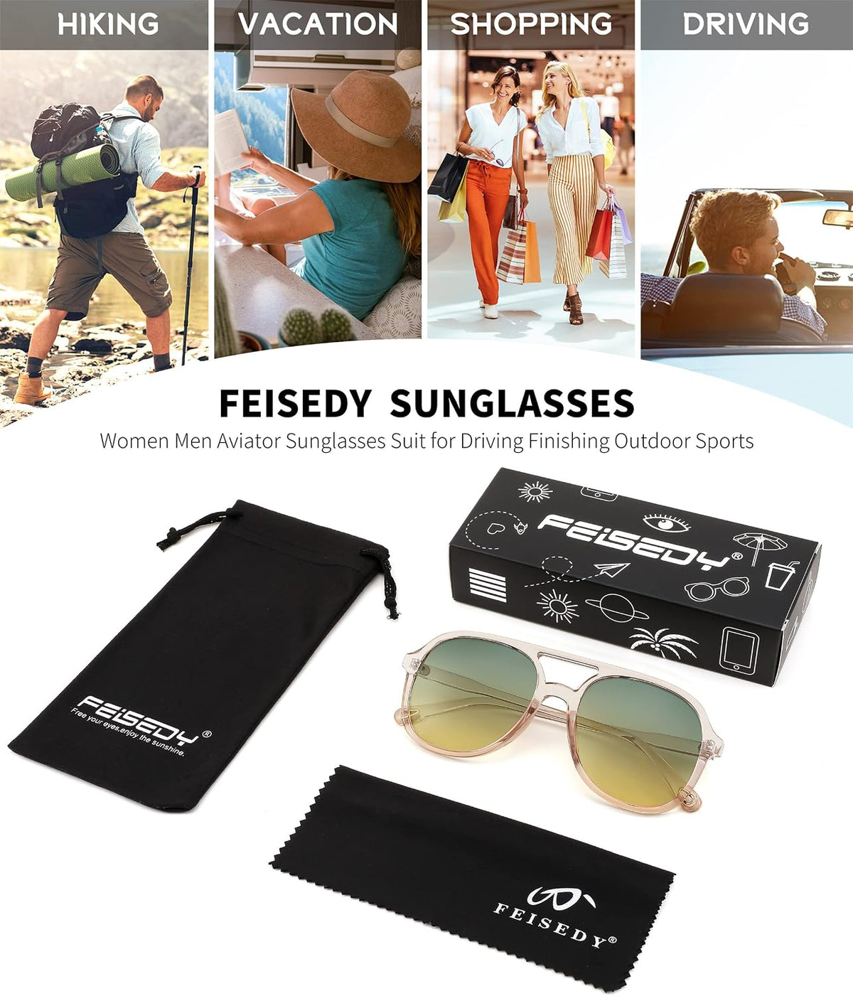 ÉÌƷͼƬ 14 | B0C27PGFFJ | FEISEDY Retro Aviator Sunglasses Women Men Classic Square Shades Trendy Sun Glasses UV400 Protection B2394
