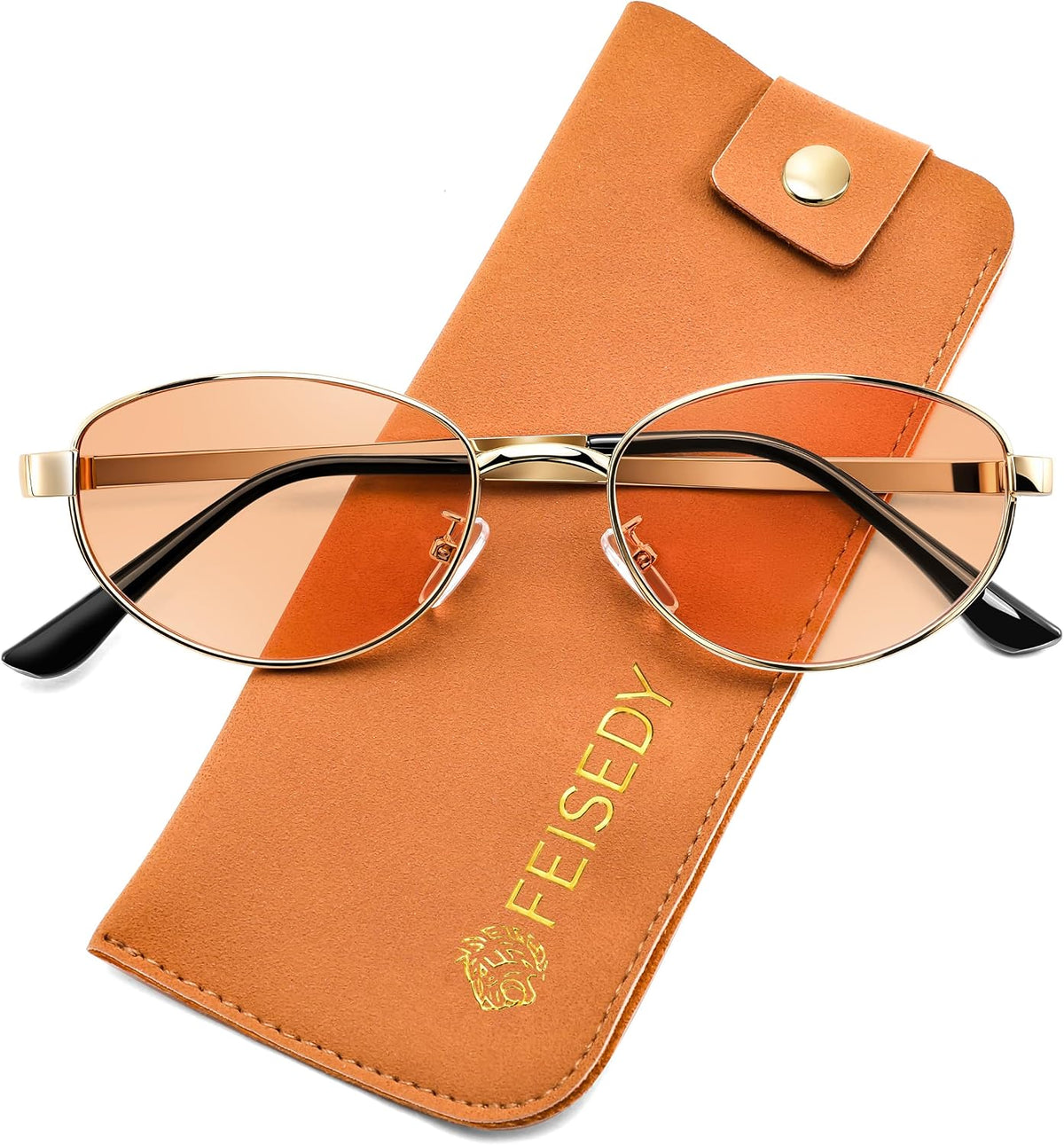 Silver Frame + Champagne Lens / 54 Millimeters | B0GVDQ8S9F | FEISEDY Oval Metal Sunglasses for Women and Men, Classic UV400 Protection Shades Retro Trendy Driving Fishing Eyewear B0430