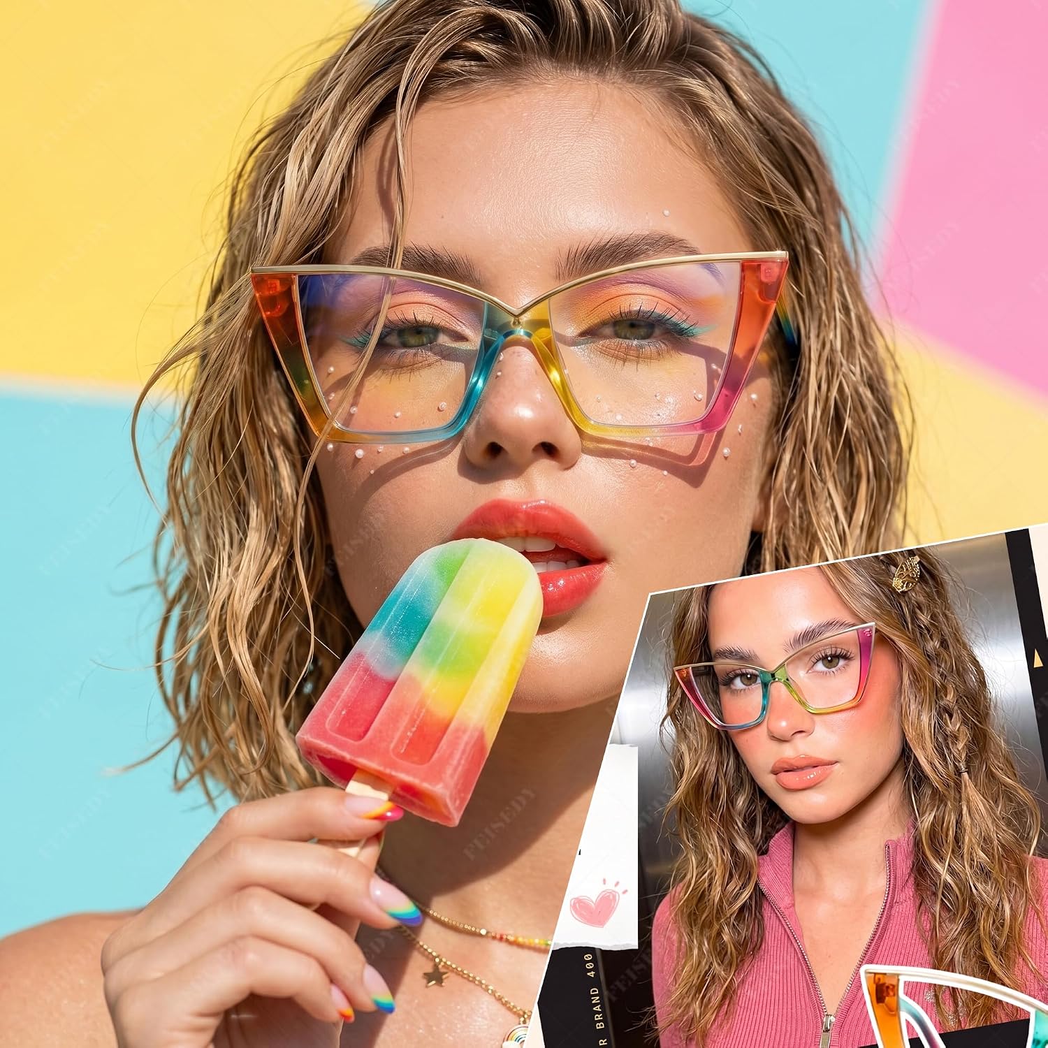 商品图片 19 | B0DGX4KTLX | FEISEDY Fashion Cat Eye Blue Light Blocking Glasses for Women Fake Retro Eyeglasses Oversized Stylish Eyewear Frame B0240