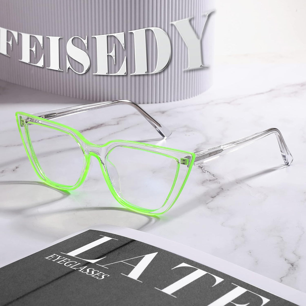 ÉÌƷͼƬ 31 | B0BHT5M418 | FEISEDY Women Cat Eye Blue Light Blocking Glasse Frame Fake Nerd Clear Square Computer Eyewear Anti Eyestrain B2353