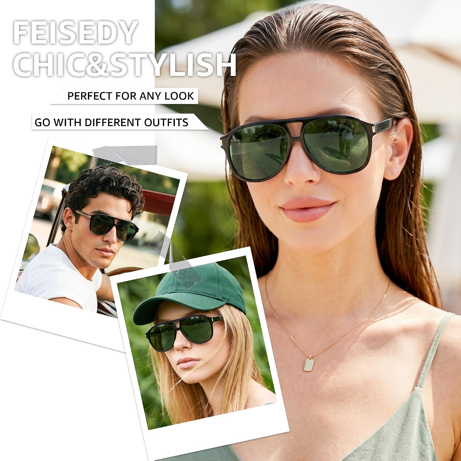 商品图片 9 | B0GXMV1N2N | FEISEDY Retro Aviator Sunglasses for Women Men Square Sunnies 70s Pilot Style Lightweight UV400 Shades B0421