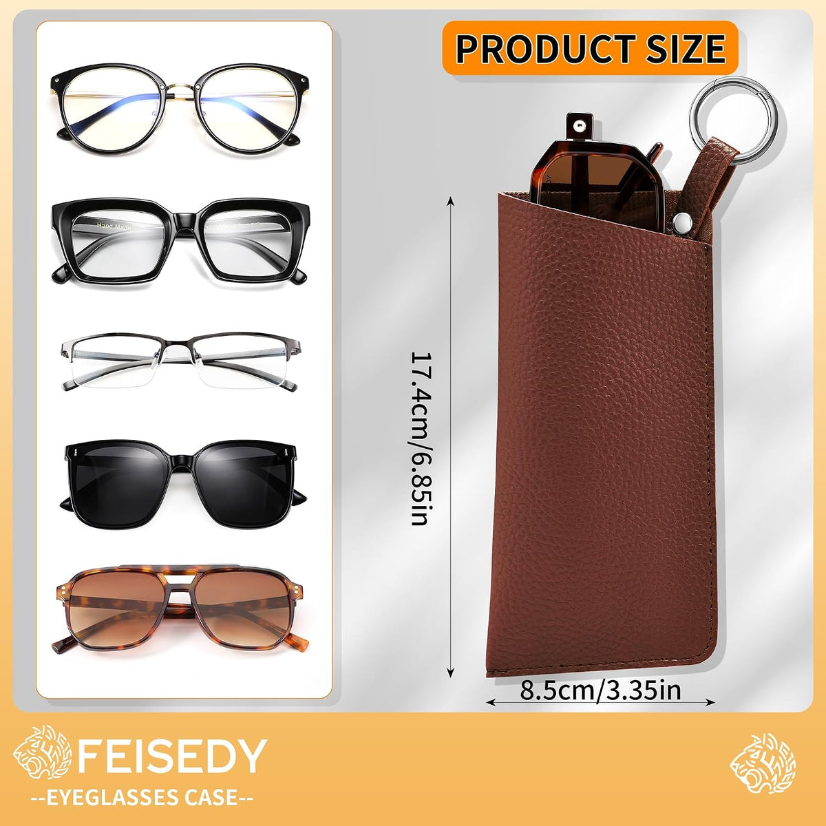 ÉÌƷͼƬ 23 | B0FKBLV8J9 | FEISEDY 2Pack Portable Glasses Case with Clip Hook, Soft Leather Eyeglass case Bag, Slim Sunglasses Pouch B0313