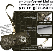 ÉÌƷͼƬ 36 | B0H4QTYMQP | FEISEDY Soft Crocodile Textured Leather Sunglass Bag, Portable Glasses Pouch With Button Clip Wrist Strap B0366