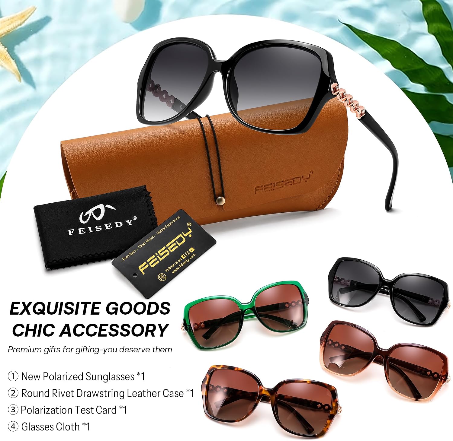 商品图片 7 | B0H8N95LQC | FEISEDY Retro Polarized Sunglasses for Women Chunky Square Frame B0464