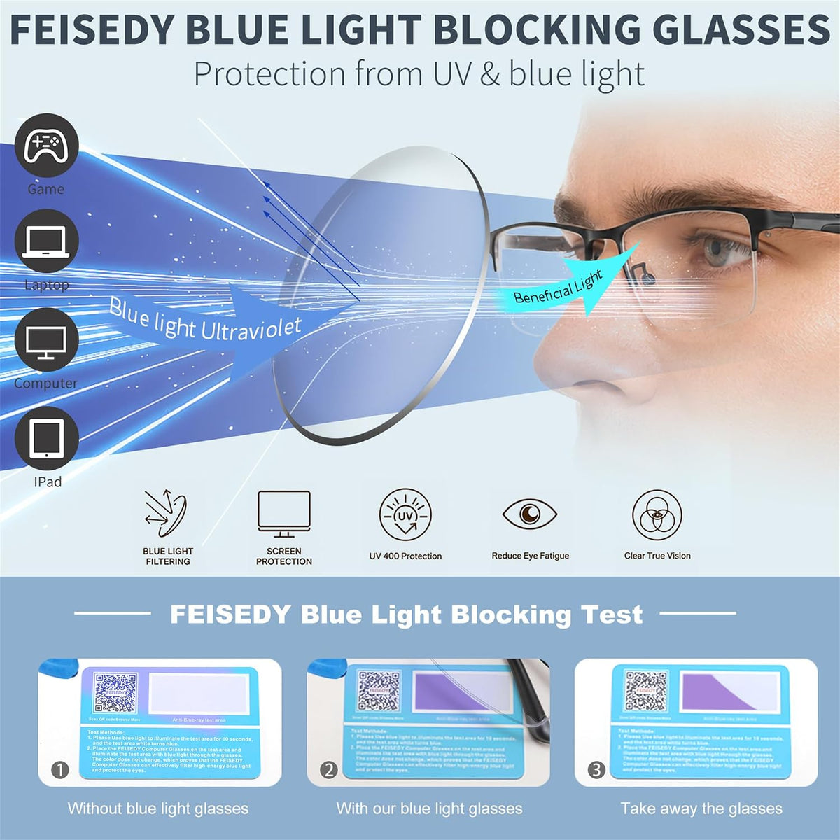 商品图片 17 | B0HBWVWRX5 | FEISEDY Rectangle Blue Light Blocking Reading Glasses Half Frame B0462