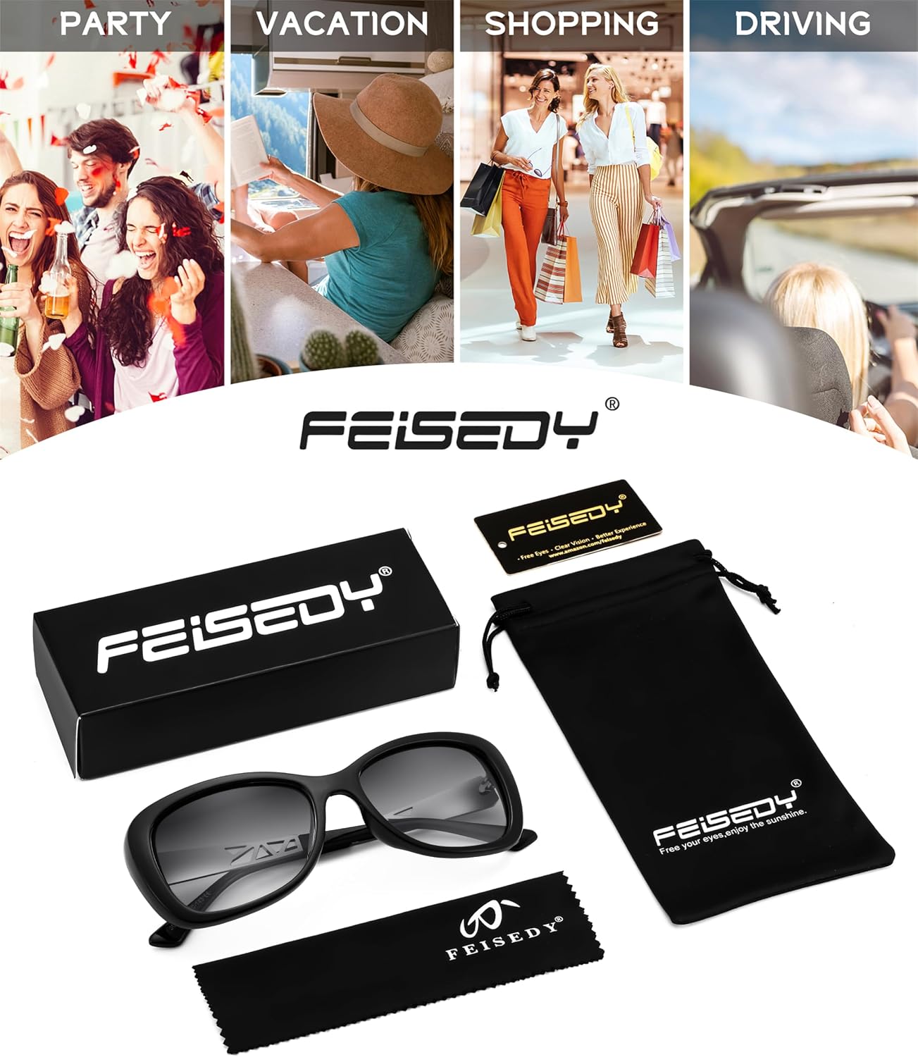 商品图片 35 | B0D2RBKKPD | FEISEDY Polarized Women Sunglasses Retro Shades Photochromic Lens Sparkling Crystal Sunglasses UV400 Protection B0144