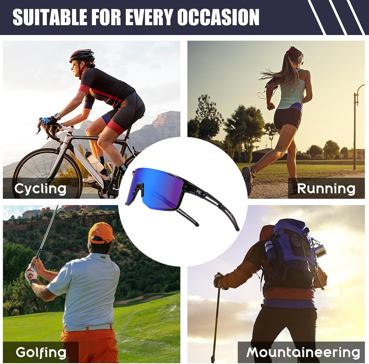 ÉÌƷͼƬ 14 | B0DK3GLVV6 | FEISEDY Cycling Glasses Sports Sunglasses for Men Women, Lightweight TR90 Frame UV400 MTB Running Fishing Baseball B0224
