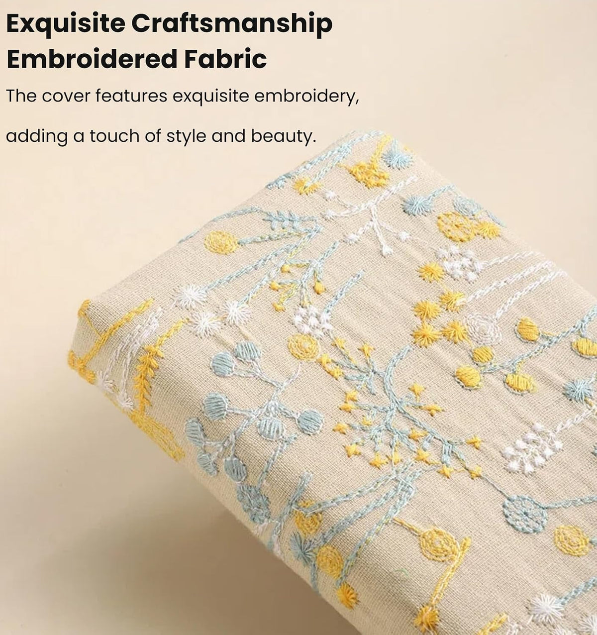 商品图片 6 | B0H2VHBC8C | A6 Embroidered Fabric Pocket Notebook, Lay Flat Hardcover Lined Journal, Cute Floral Small Journal for Women Men Writing