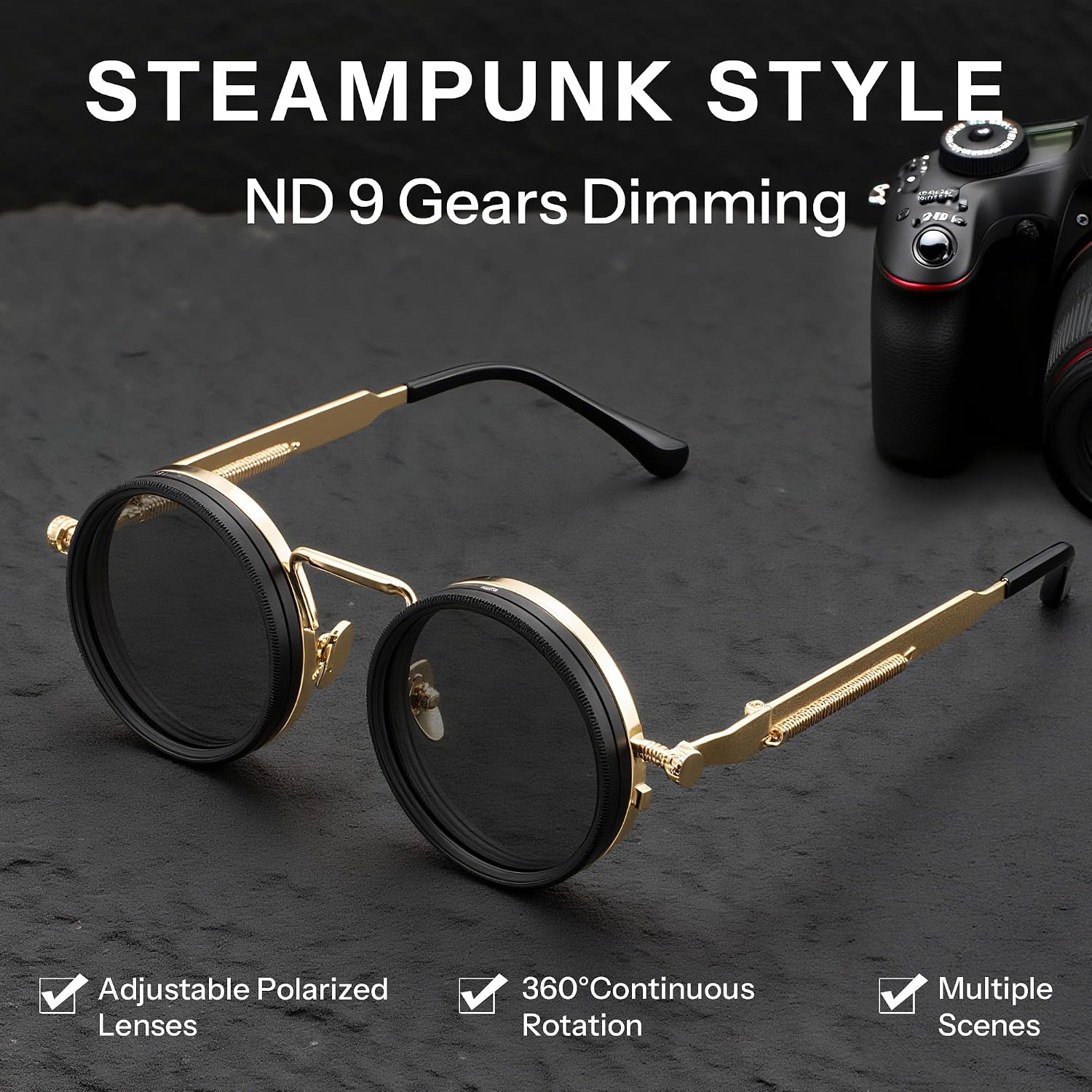 商品图片 24 | B0FK1DDVSV | FEISEDY Adjustable Sunglasses Polarized Men, Round Metal ND Filter B1400
