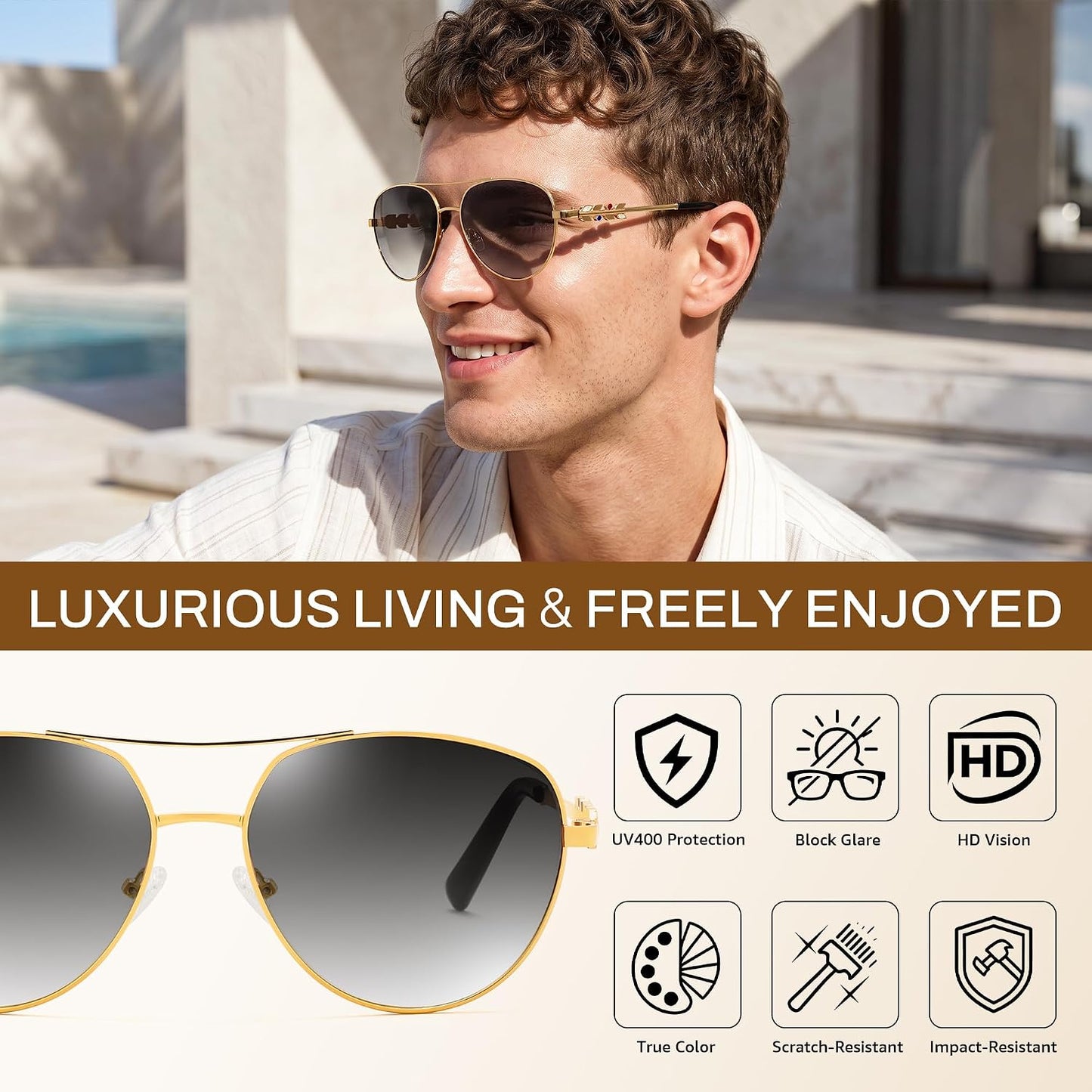 商品图片 19 | B0H4QPVJY6 | FEISEDY Retro Aviator Sunglasses for Women Men UV400 Shades B0409