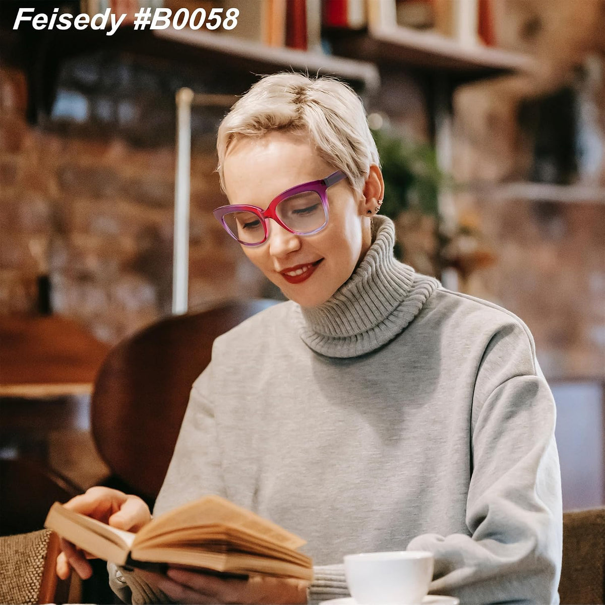 ÉÌƷͼƬ 2 | B0CNGMZZZX | FEISEDY Retro Square Reading Glasses Anti Glare Digital Blue Light Blocking Eyestrain for Women Reader B0058