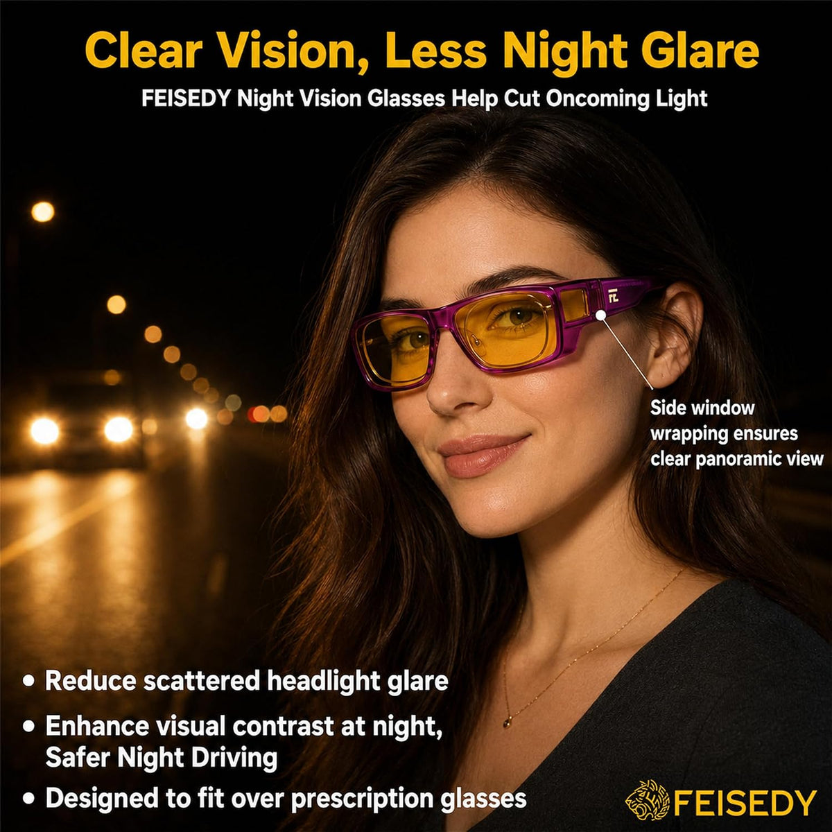 商品图片 8 | B0HG8TKYW8 | FEISEDY Fit Over Polarized Sunglasses Men, Night Driving Wrap Glasses B0330