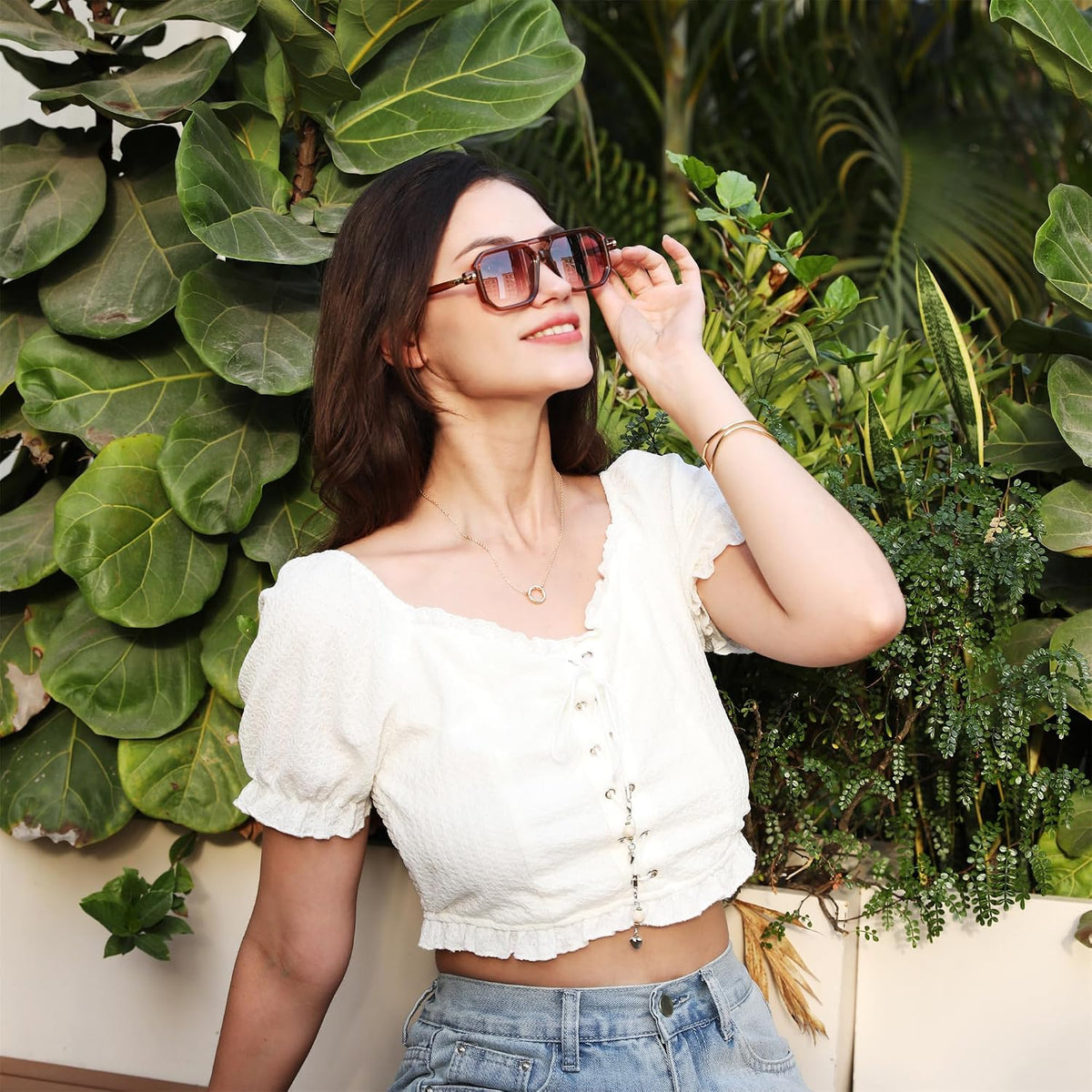 ÉÌƷͼƬ 93 | B09YTJ4FQZ | FEISEDY Vintage Square 70s Flat Aviator Sunglasses Women Men Classic Retro Stylish Frame UV400 Sunglasses B2622