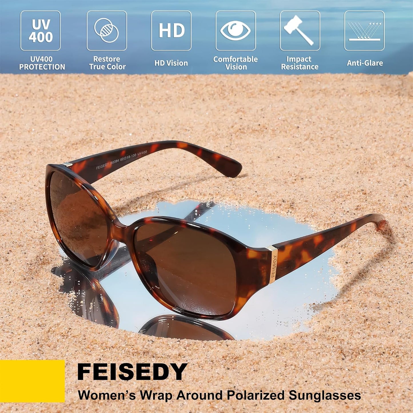 商品图片 20 | B0H4R52F3D | FEISEDY Women's Polarized Sunglasses Wrap Around Vintage Fashion Sunnies UV400 Protection B0394