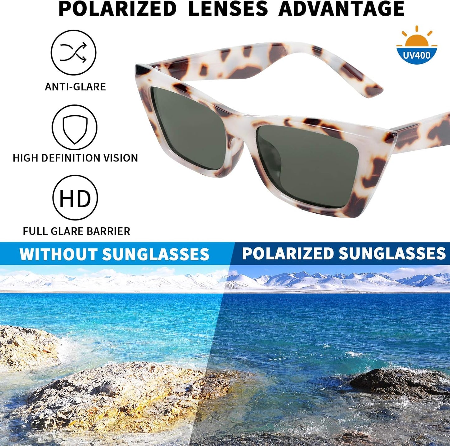 商品图片 20 | B08TM3J1R9 | FEISEDY Small Cateye Square Polarized Sunglasses Women Classic Thick Rectangle Frame UV400 Sun Glasses B2736