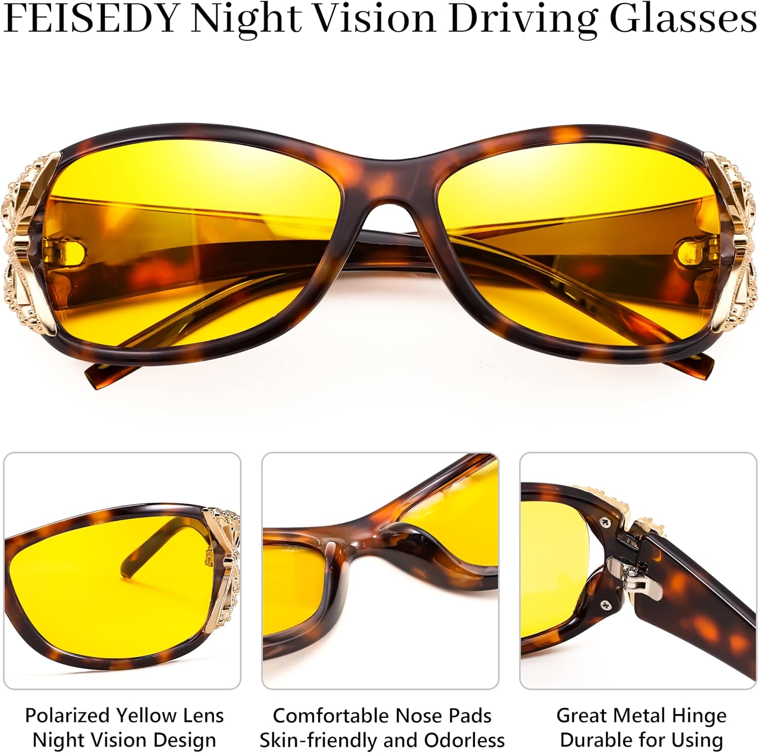 商品图片 69 | B081YY5RM3 | FEISEDY Classic Womens Night Glasses Driving Anti Glare Wrap Around Yellow Sunglasses B2548