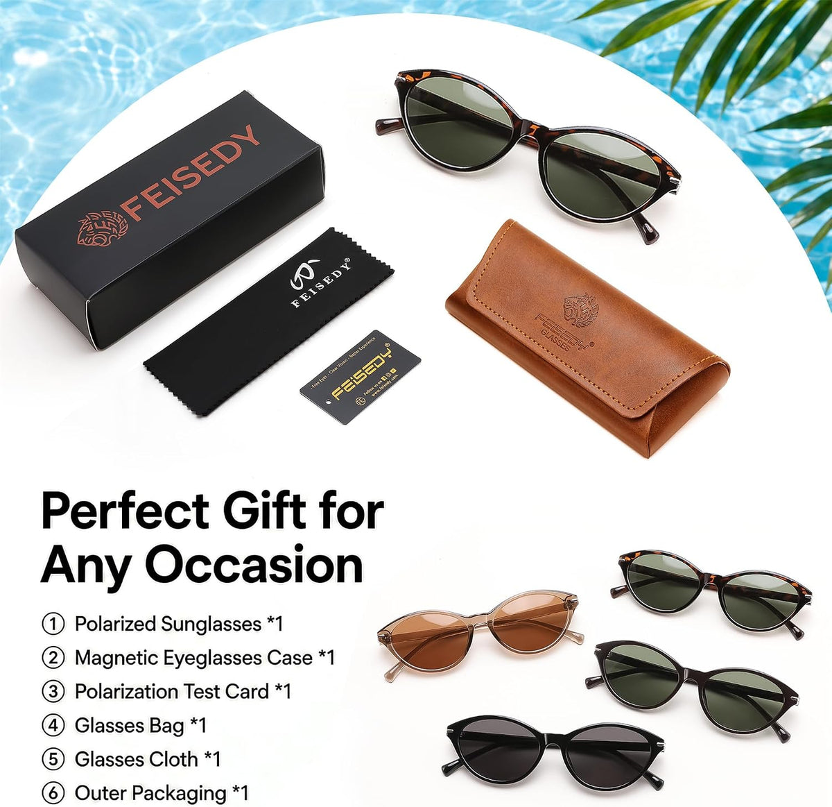 ÉÌƷͼƬ 18 | B0HBV67DG3 | FEISEDY Retro Polarized Cat Eye Sunglasses for Women Men UV400 B0466
