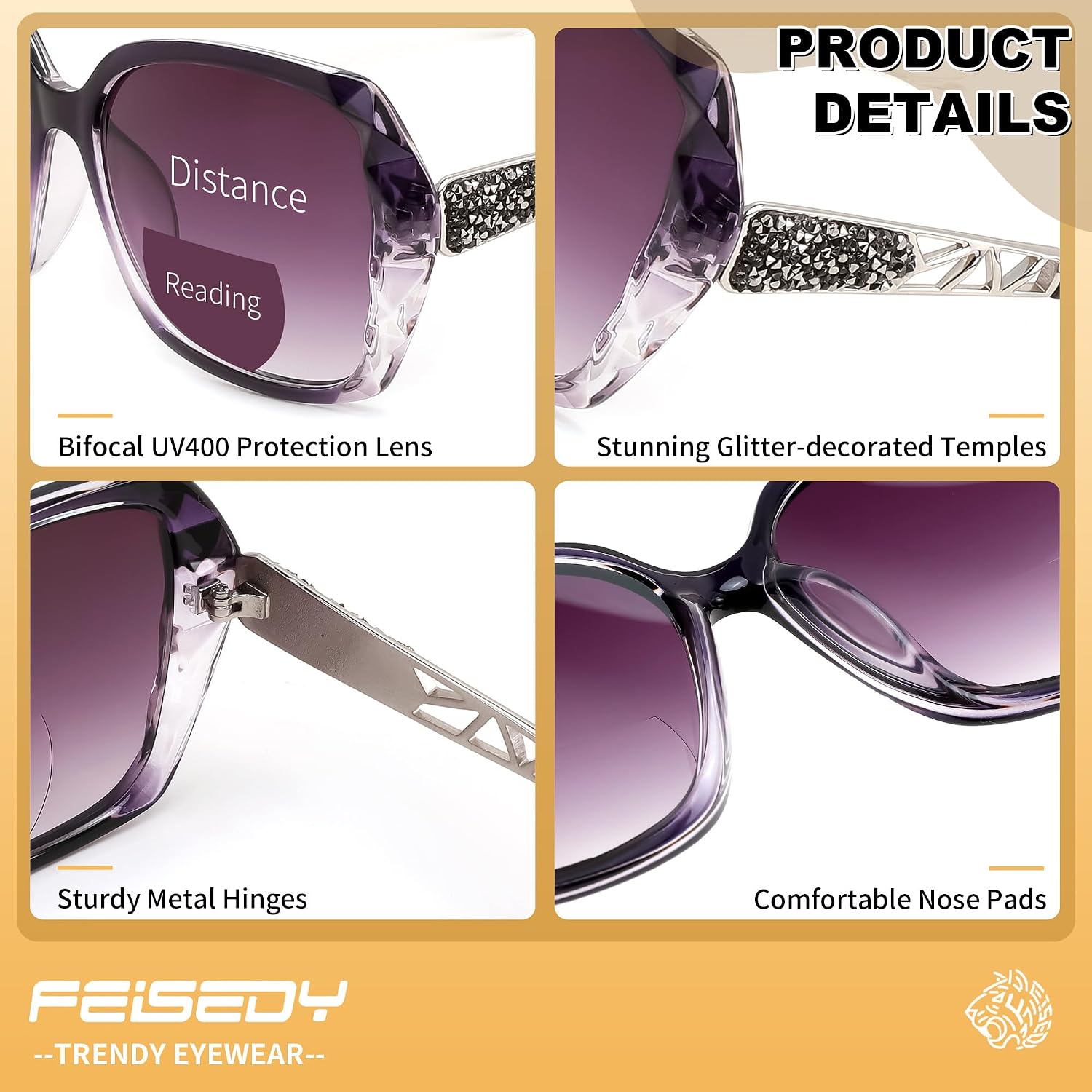 商品图片 4 | B0GSVYSZZX | FEISEDY Oversized Butterfly Bifocal Sunglasses Reader for Women B0353