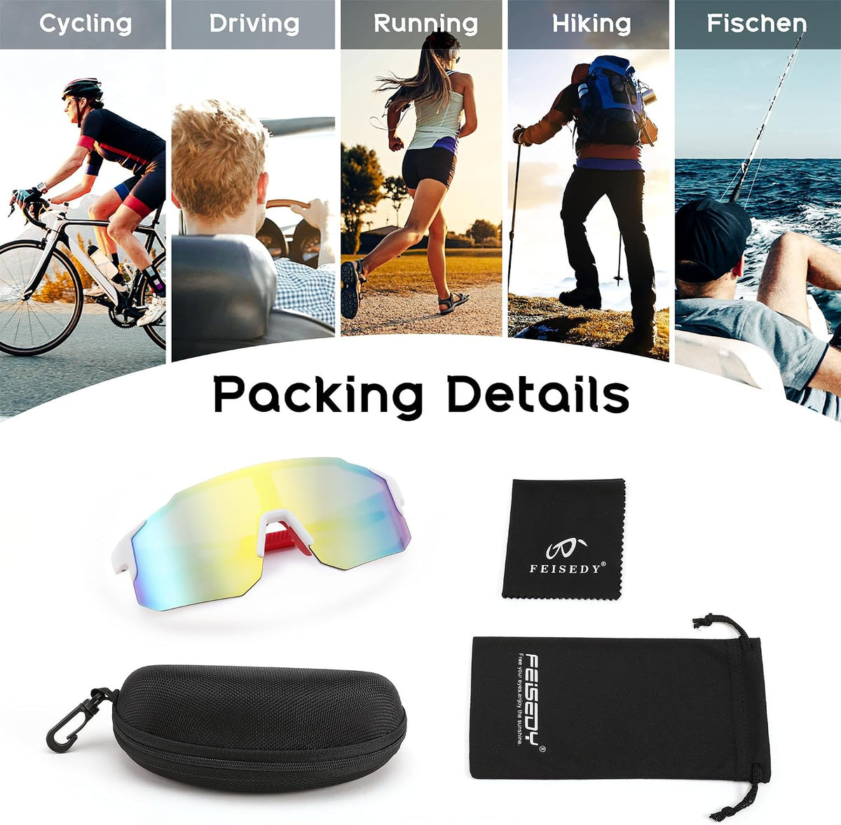 ÉÌƷͼƬ 28 | B0DTYL7JBV | FEISEDY Sports Sunglasses for Men, Women and Teens - Baseball, Biking, Cycling UV400 Protection B2388