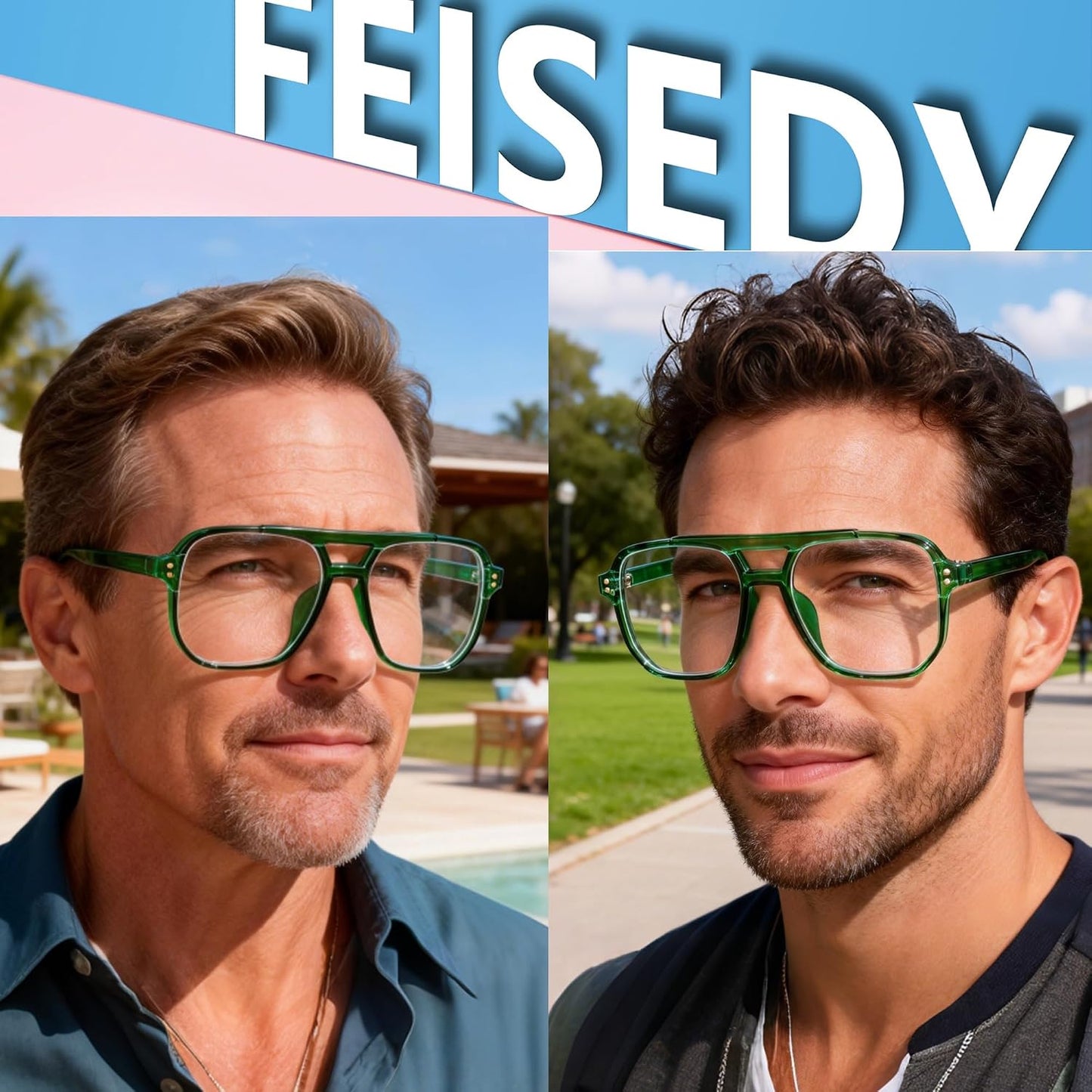 商品图片 58 | B0C6ZZXZ3F | FEISEDY Blue Light Glasses for Women Men Oversized Pilot Lightweight B2866