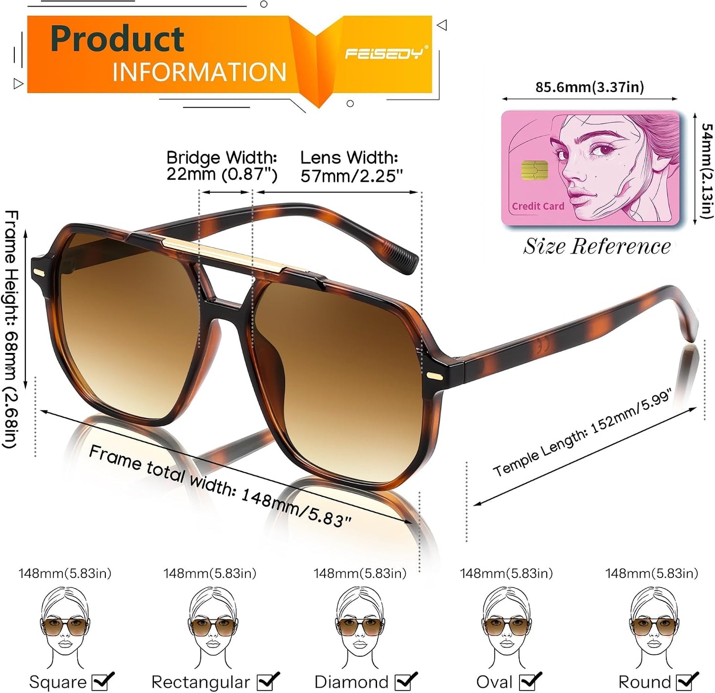 商品图片 24 | B0H71K72HH | FEISEDY Retro Aviator Sunglasses for Women Men 70s Square Sun Glasses B0281