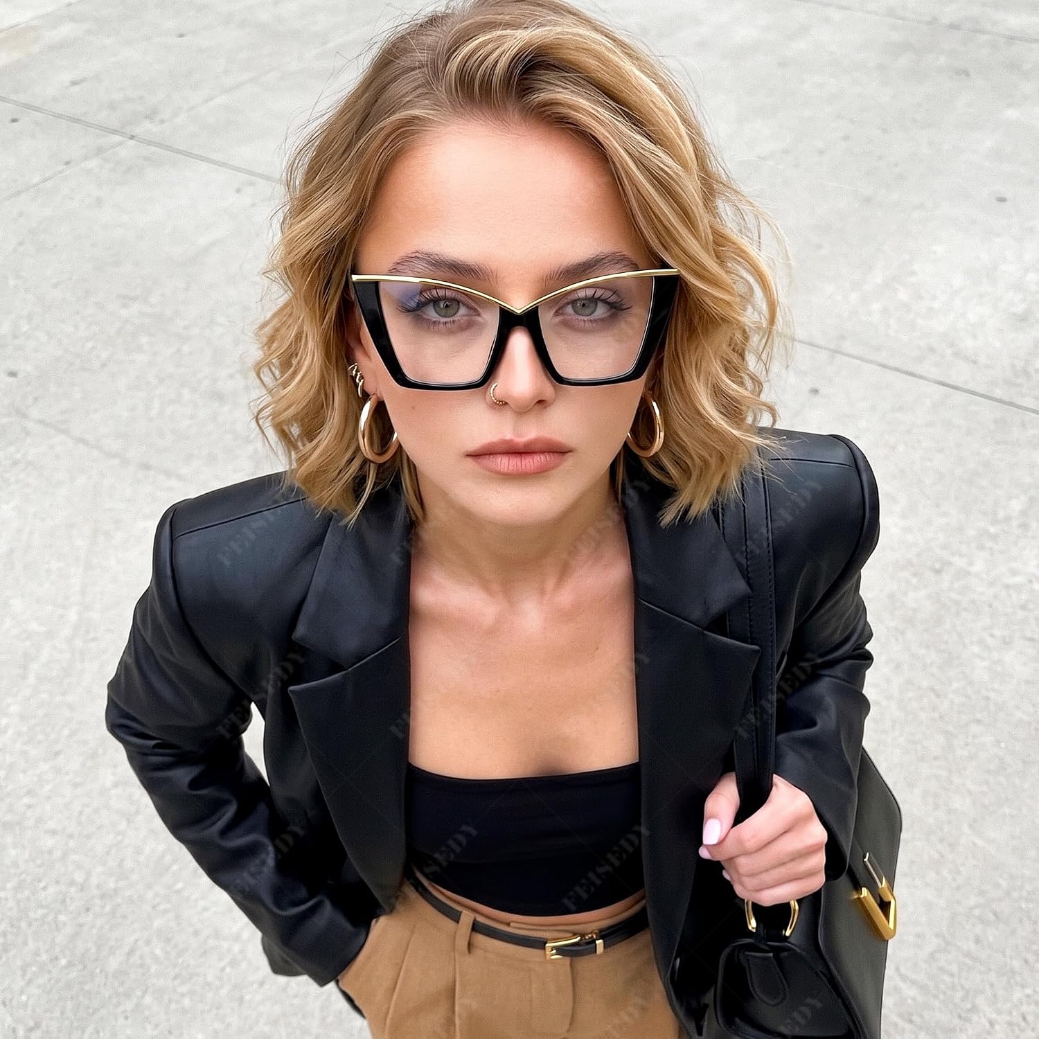 商品图片 4 | B0DGX4KTLX | FEISEDY Fashion Cat Eye Blue Light Blocking Glasses for Women Fake Retro Eyeglasses Oversized Stylish Eyewear Frame B0240