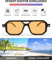 ÉÌƷͼƬ 187 | B09YTJ4FQZ | FEISEDY Vintage Square 70s Flat Aviator Sunglasses Women Men Classic Retro Stylish Frame UV400 Sunglasses B2622