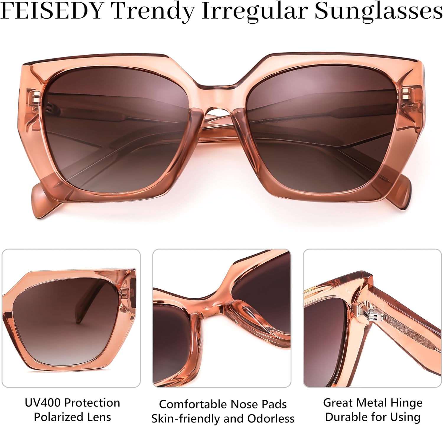 商品图片 44 | B0CNCTSQ2Z | FEISEDY Trendy Polarized Sunglasses, Oversized Irregular TR Frame for Women Men, Retro Shades UV400 B0016