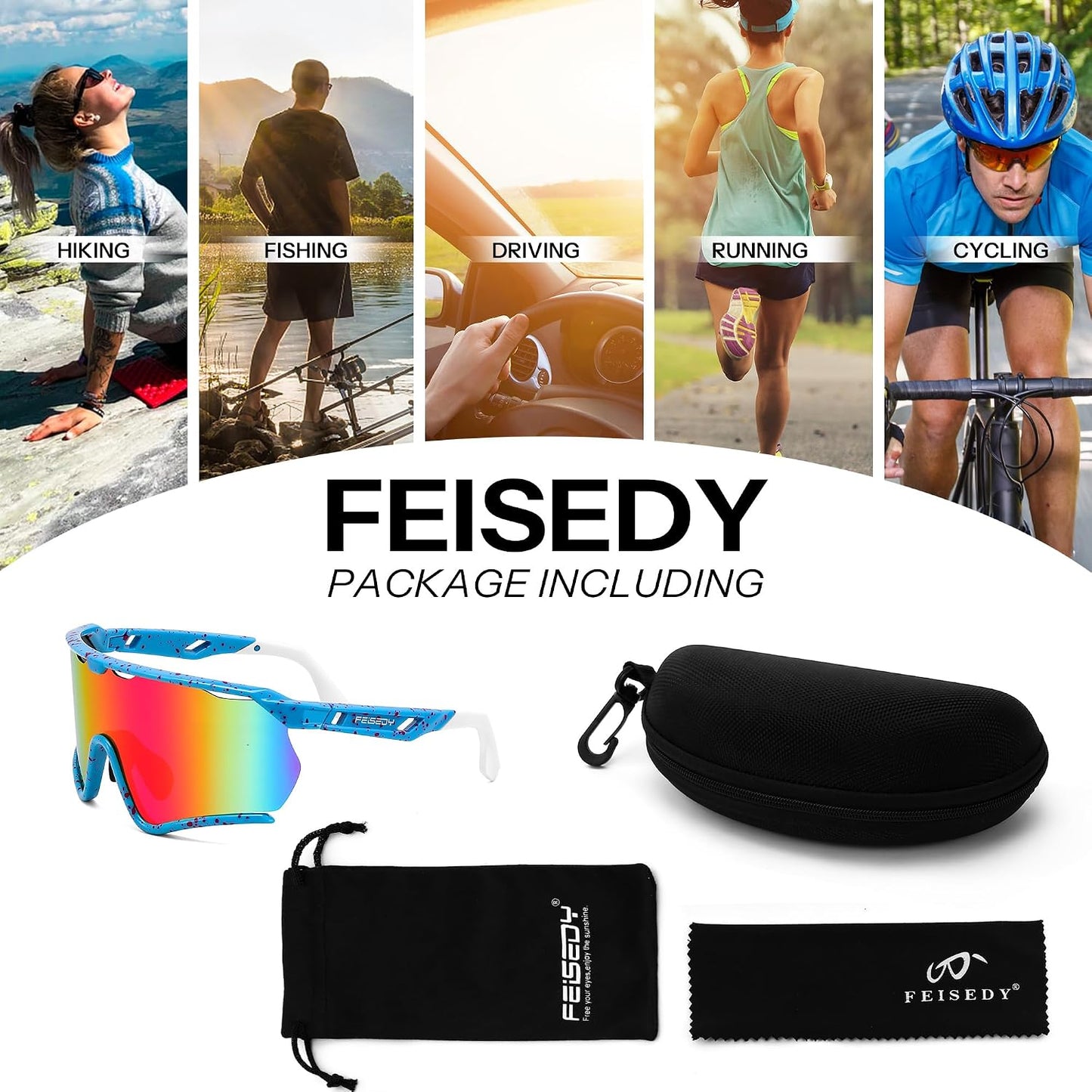商品图片 21 | B0FL29WPXL | FEISEDY Sports Sunglasses for Men Women Youth Baseball Cycling Running Softball Biking Glasses B0305