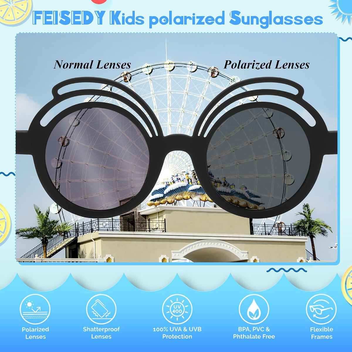 ÉÌƷͼƬ 6 | B0CQBTQZFP | FEISEDY Baby Polarized Round Sunglasses Flexible Rubber Shades with Strap for Infant Toddler Newborn Age 0-24 Months B0060