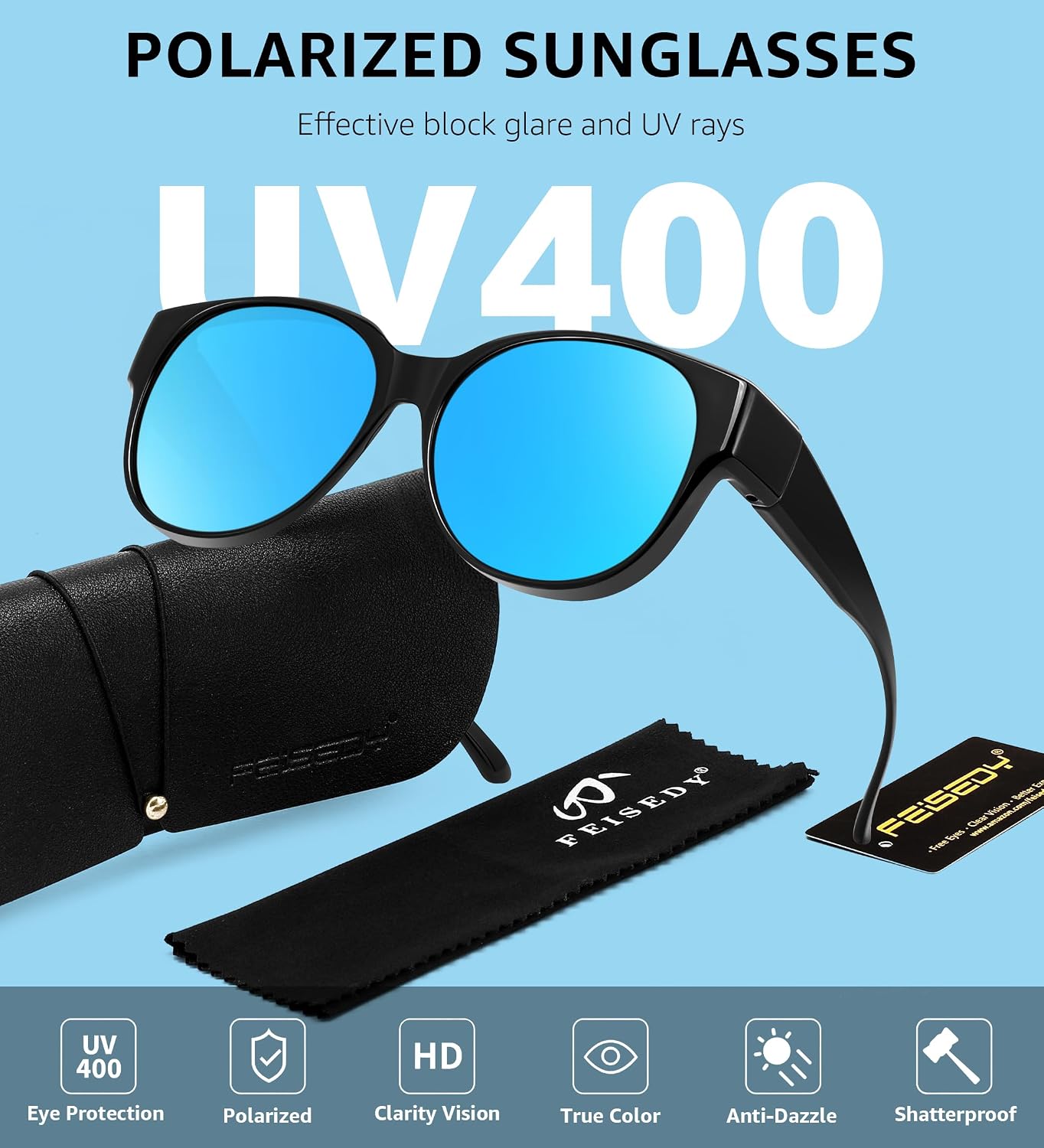 商品图片 7 | B0FRRT5Z37 | FEISEDY Fit Over Glasses Polarized Sunglasses, UV400 Protection for Driving & Outdoor Activities B0328